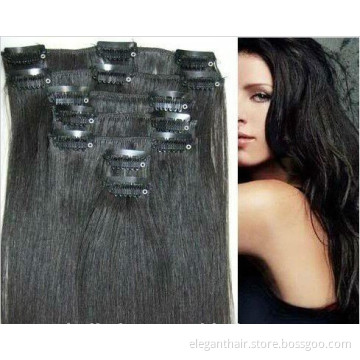 Full Head 10PCS Per Set 100% Human Hair Clip in Hair Extensions Silky Straight 20" Black Color